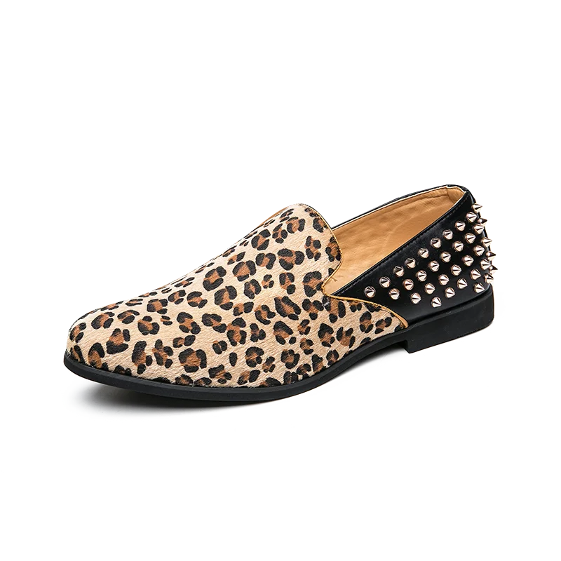 Latest Design Fashion Slip-on Dress Shoes Big Size Leopard Print Handmade Italian Loafers for Men