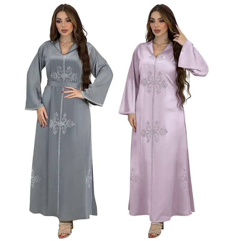 2024 HO Style Morocco Kaftan Casual Hoodie Dresses Dubai Sides Slit Islamic Dress Abaya Muslim Women