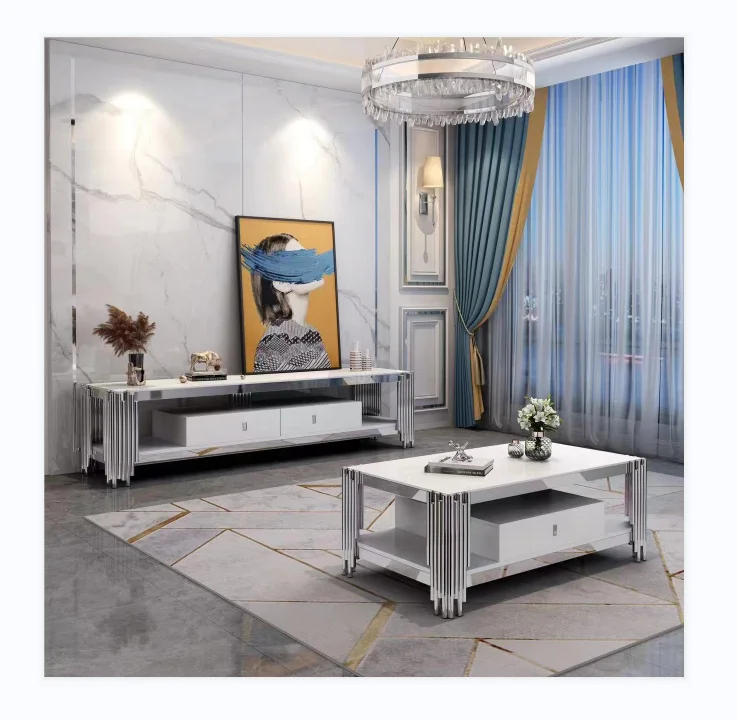 Door to Door USA Best Selling Stainless Steel Dining Table Set 1+6 1850mm Silver tempered glass Dinning Table Set