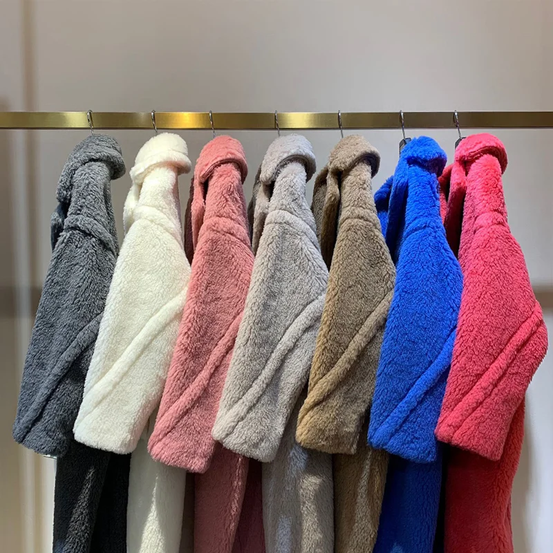 
American style women fashion winter wool oversize jacket real sheep shearing fur coat teddy coat 