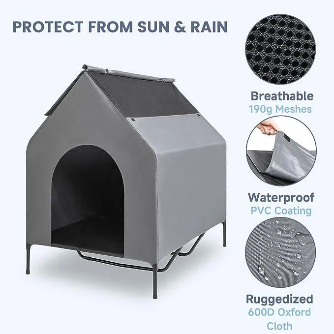 Steel Frame Elevated Dog House Pet Shelter With Waterproof Cove Door For Small Medium Dogs Shelter With Air Vents Dog Cot