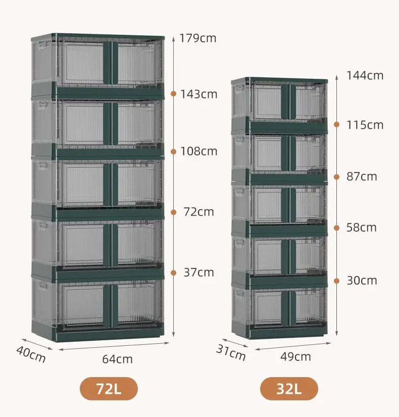 Household Items 32/72 L Collapsible Plastic Storage Bins Stackable Storage Boxes For Organizing Clothes Containers
