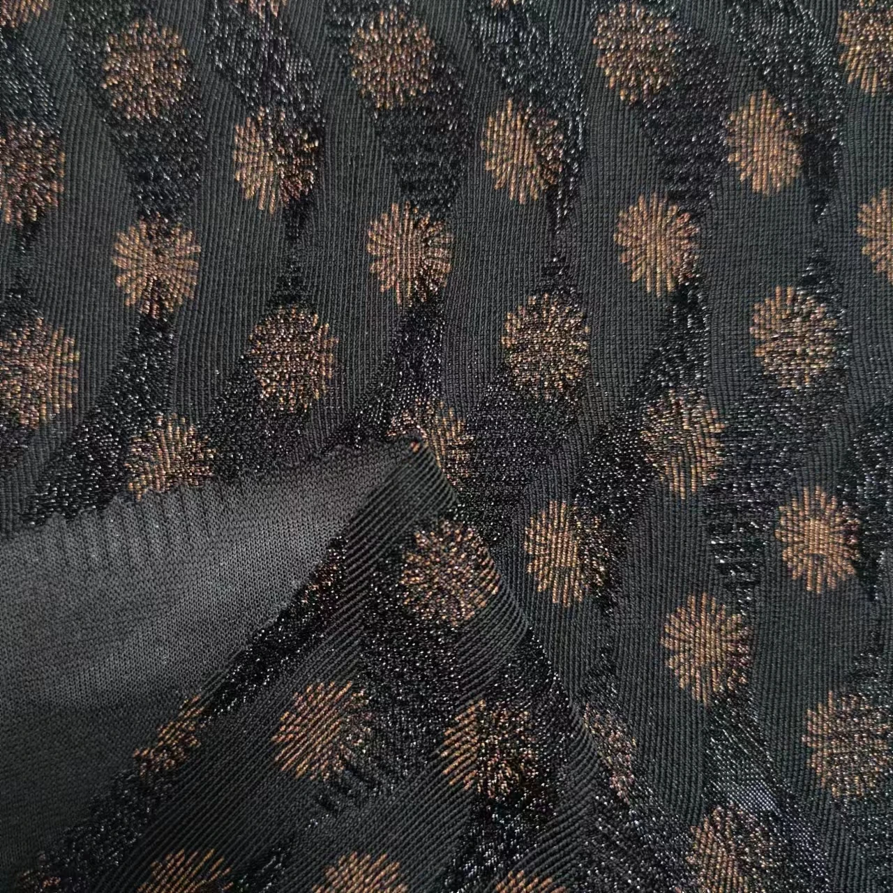 Hejin Wholesale Custom Polyester Plain Dyed Printed Knit Pearl Powder Knitted Black Yarn Lurex 3D Jacquard Fabric for Clothing