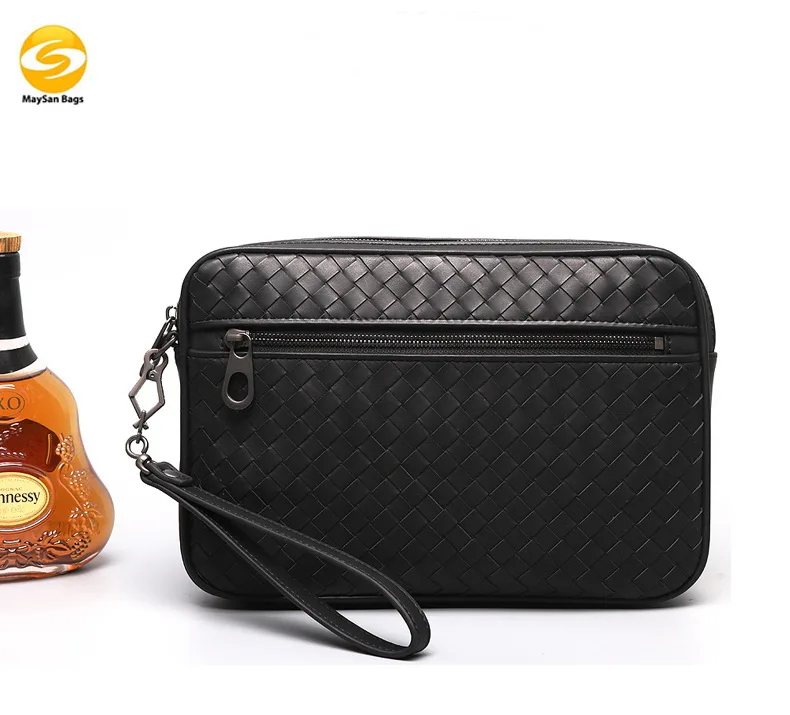 pocket front zip up braided knitted envelope bag clutch bag with wristlet