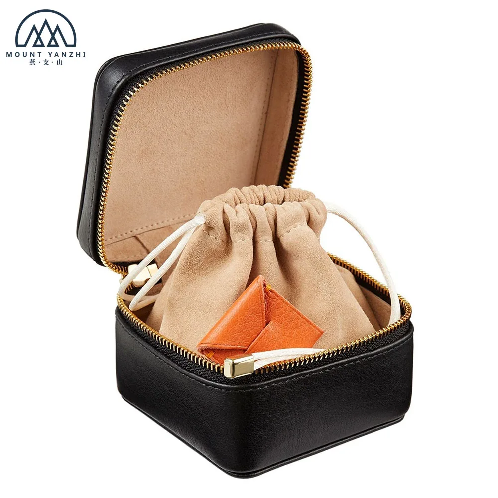 Сделанный на заказ чехол из натуральной кожи с кубической дорожной шкатулкой для драгоценностей с сумкой на шнурке