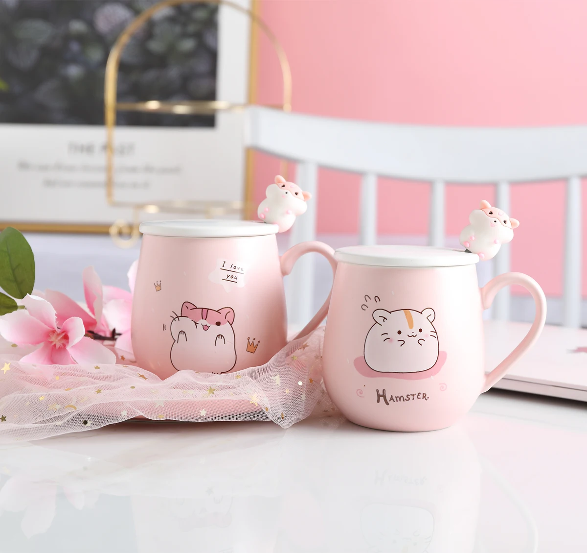 Creative and Practical Cute Cartoon Ceramic Mug with Lid Spoon Milk Unique Gift Coffee Mugs