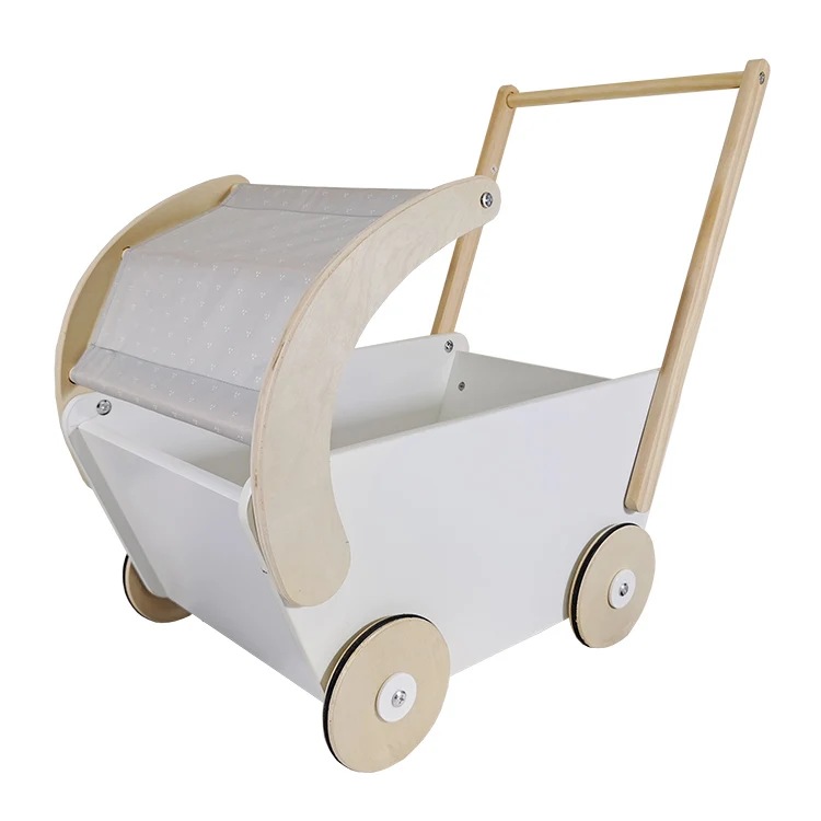 White simple wooden baby stroller walker