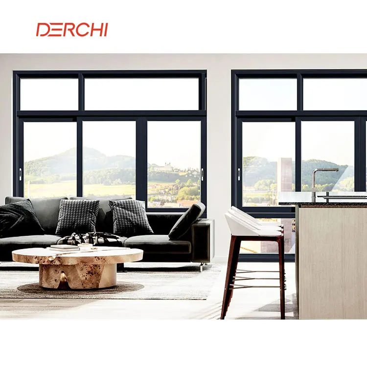 DERCHI Modern design customized sliding windows system Double glass hurricane impact aluminium sliding window for home