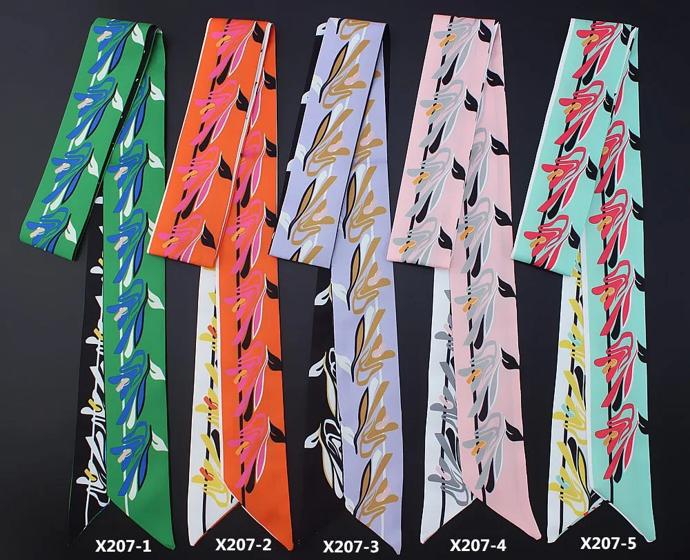 Twill satin scarf wholesale tied handle bag scarfs Narrow silk scarves
