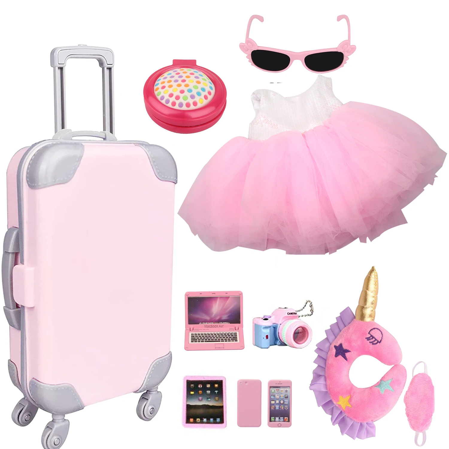 Dolltalk Brand Amazon Hot Sell Doll Travel Set With Doll Clothes Suitcase Accessories Toy Sets