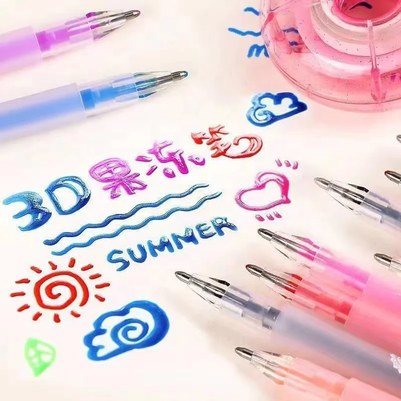 Custom Kids Graffiti 3D Stereoscopic Jelly Pen colorful paint 12 color set candy color Gel ink Pen