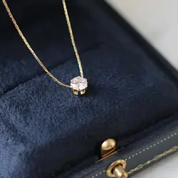 Dainty Elegant Custom Stainless Steel Jewelry Zirconia Charms 5AAAAA 5mm Single Diamond Zircon Pendant Necklace for Women