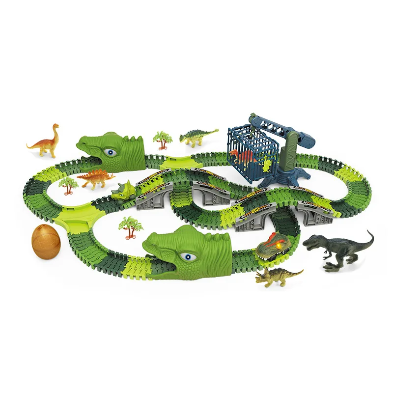 Dinosaur Toys Flexible Race Tracks Set Dinosaur World Educational Assemble Dinosaur Track Rail Car Slot Toy For Children