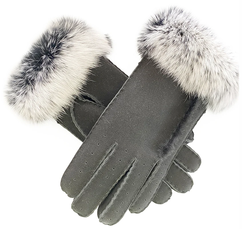 Fashion Women Winter Wool Gloves Cute Gloves With Fur Cuff