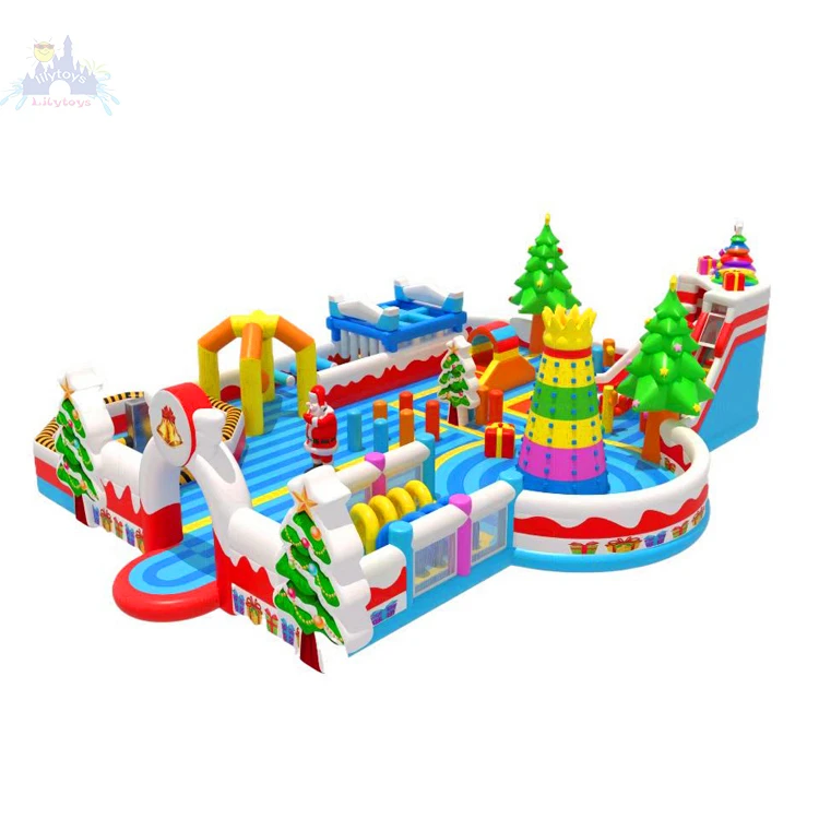 New Design Inflatable Attraction Merry Christmas Theme Park Large Inflatable Playground Amusement Park For Kids