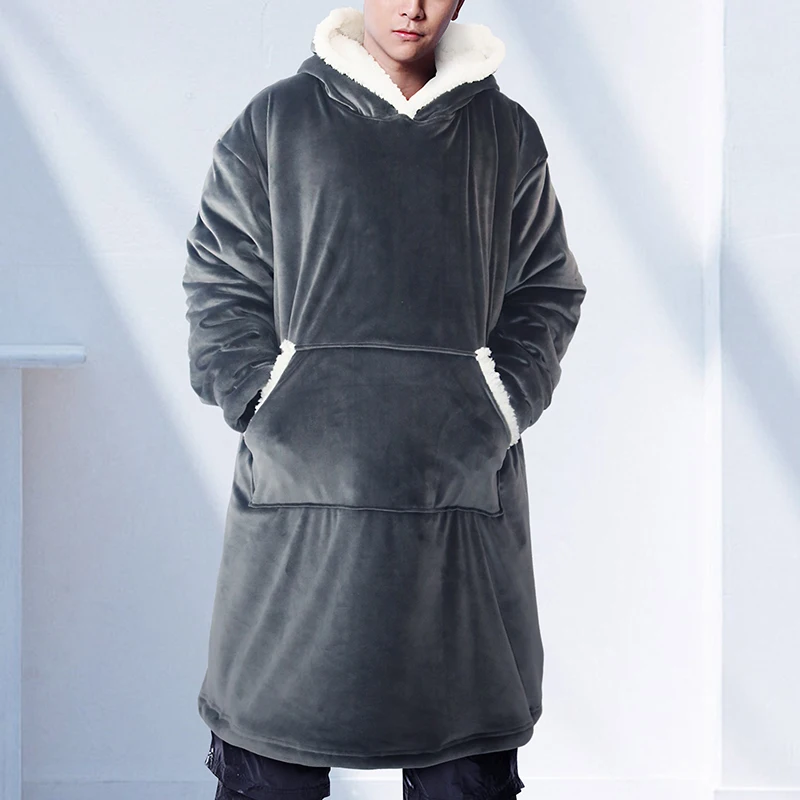 Роскошная зимняя мягкая удобная флисовая толстовка большого размера с капюшоном и рукавами для взрослых