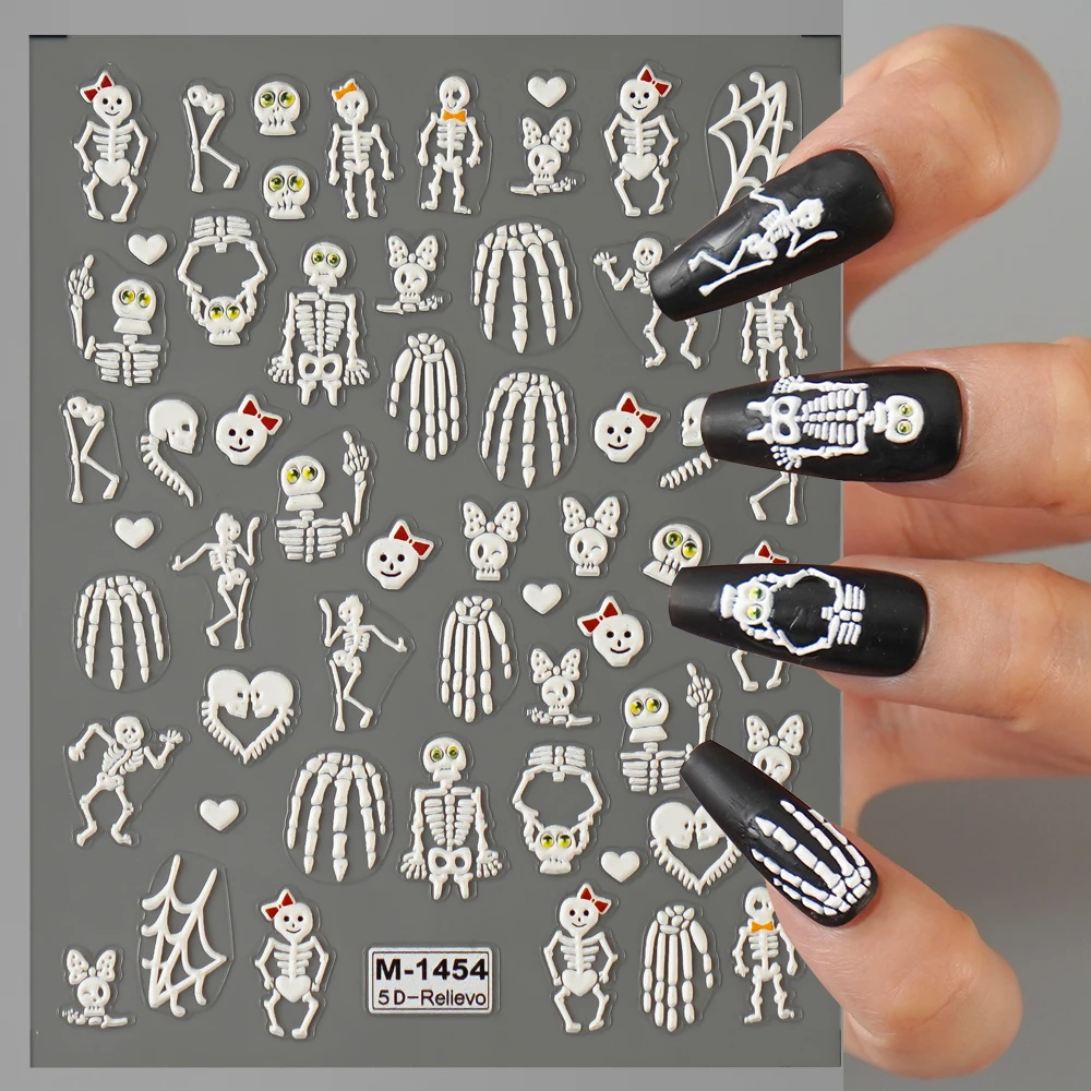 5D Halloween Nail Art Stickers Embossed Nail Sticker Vampire Zombie Skull Bone Hand Nail Sticker Decal