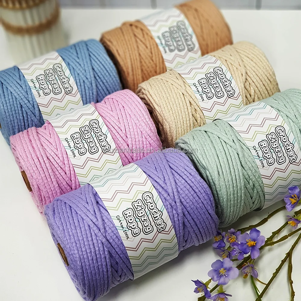 5MM 100%Cotton Crochet Zigzag Crochet Macrame Cord Bag Knitting Rope Crochet Yarn Weaving Supplies