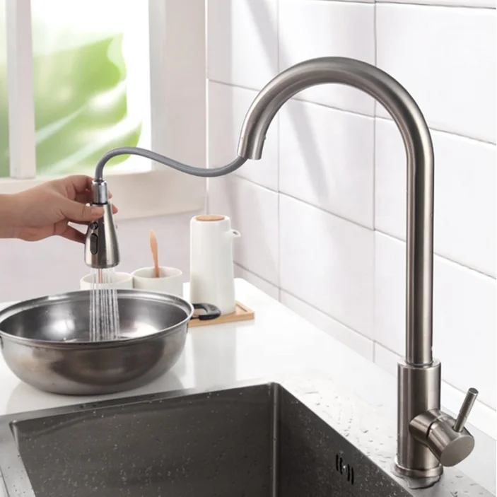 High Quality Stainless Steel Ss 304 Body Brush Pull Out Kitchen Faucet