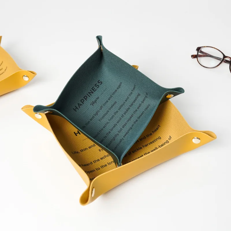 Portable Foldable PU Leather Jewelry Valet Decorative Catchall Tray