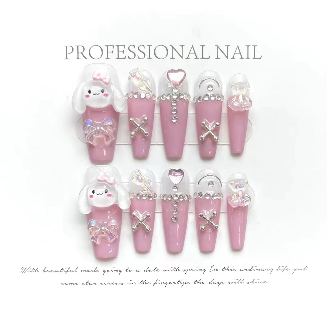 INS Handmade Exquisite Fashion Design 10-Piece ABS Press on Nails Art Box Bag Private Labeling Custom Fingernails for Fingers