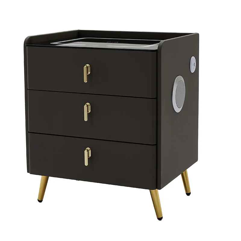 Modern MDF Nightstand Bedside Table Solid Wood Metal Smart Coffee Table with Wireless Charging USB Port  for Home Hotel Bedroom