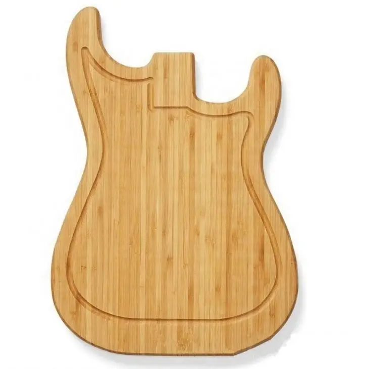 Factory Directly Sale Bamboo Juice Groove Set Smart Serving Cutting Board Guitar Shape