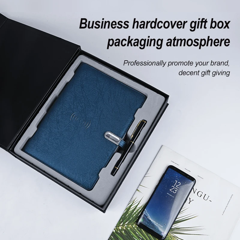 New fashion and popular a5  black color pu leather power bank smart notebook notepad dairy for business men