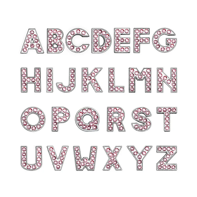 YN Hot Popular Pink Rhinestone Slide Letters a to Z Rhinestones Slider Alphabet Beads Bling Initials Letter Charms