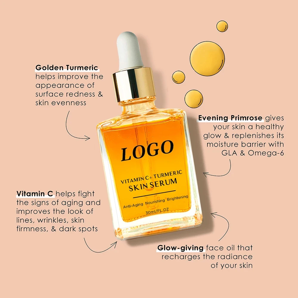 BLIW Best Sale Private Label Organic Vitamin C Deep Moisturizing Turmeric Face Oil  Ginger Extract Fade Dark Spots Face Serum