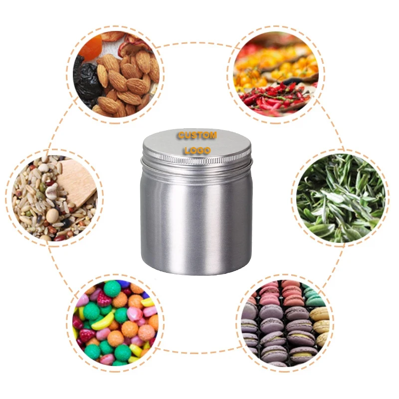 Customized Metal Cosmetic Food Tin 50ml 150ml 200ml 400ml 500ml 1000ml 2000ml Empty Aluminum Candy Cans 100ml Round Aluminum Jar