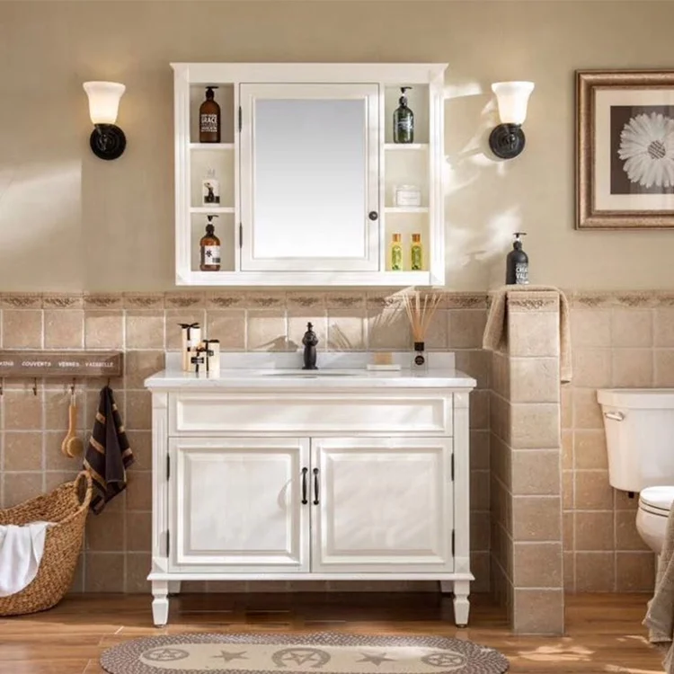 Bathroom Furniture Set Waterproof MDF Storage Vanity Bathroom Cabinet Shelf With Mirror Sink