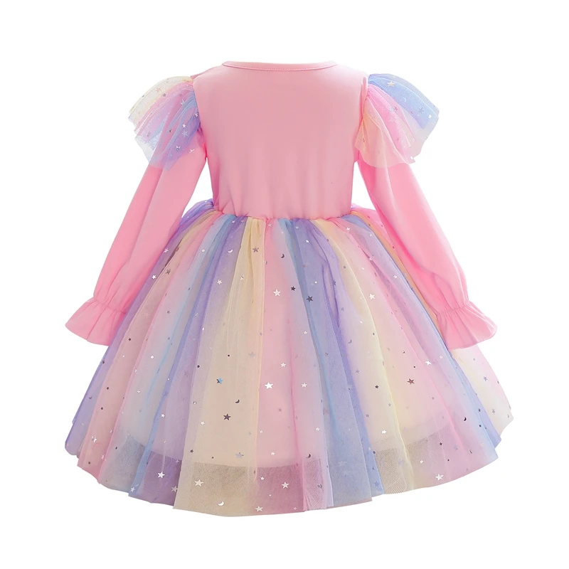 New Elegant Ball Gown for Party Above Knee Colorful Floral Crew Neck Pattern Princess Dress