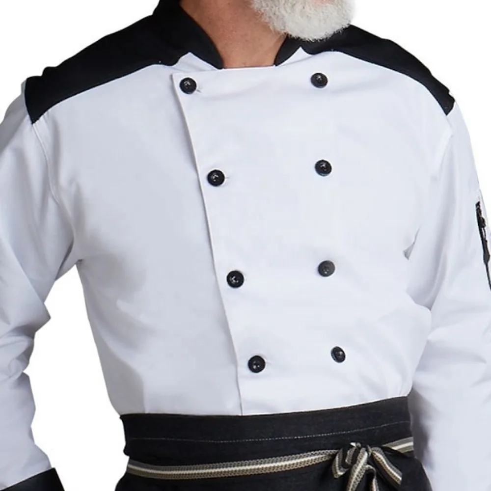 New Design High Quality Chef Uniform Kitchen Jacket Double Breasted Button Front Cool Shoulder and Side Panel OEM Chef Jacket
