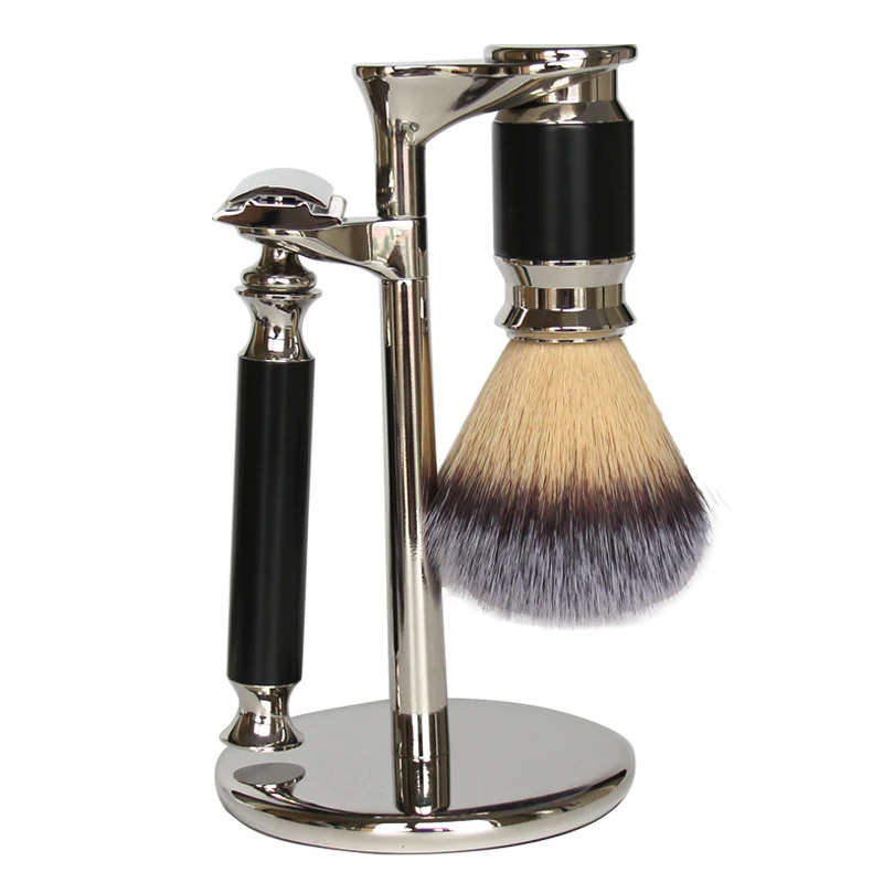 Lansky Luxury private label mens grooming kits facial shaving brush and safety razor stand set
