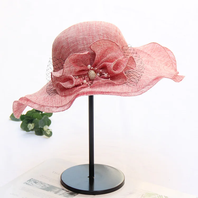 2022 Summer New Wavy Cotton And Linen Beach Hat Ladies Korean Flower Large Eaves Socialite Sun Hat