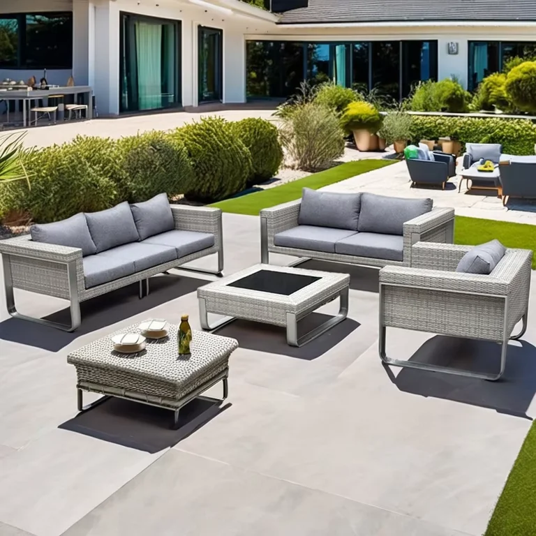 Luxury aluminum PE rattan outdoor furniture patio villa garden sofa lounge with brushed aluminum legs