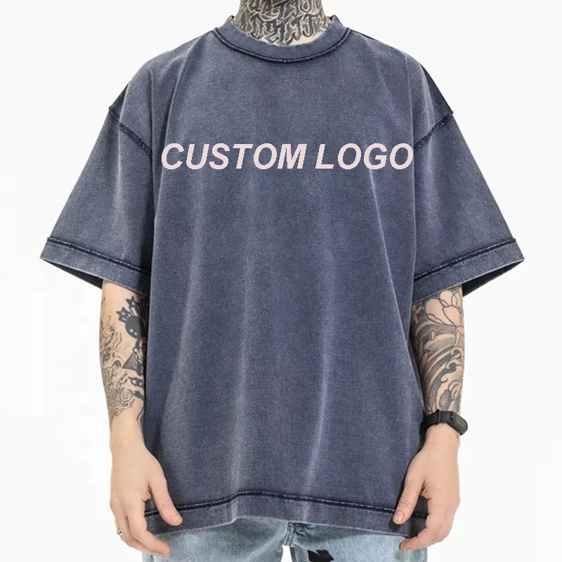 Wholesale Custom LOGO Male High Street Vintage T-shirt Heavyweight Cotton Oversized T shirt Custom Men Washed Vintage T Shirt