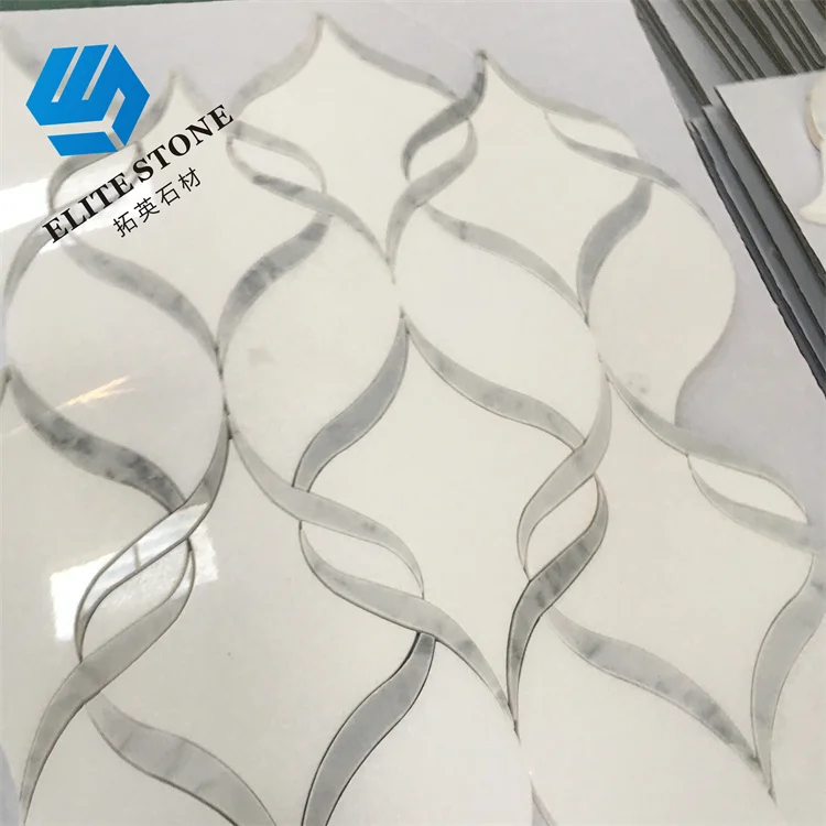 leaf shape mosaic tile white Marble waterjet Mosaic Tile Stone veneer kitchen backsplash Marble For Wall mosaico tiles sheet