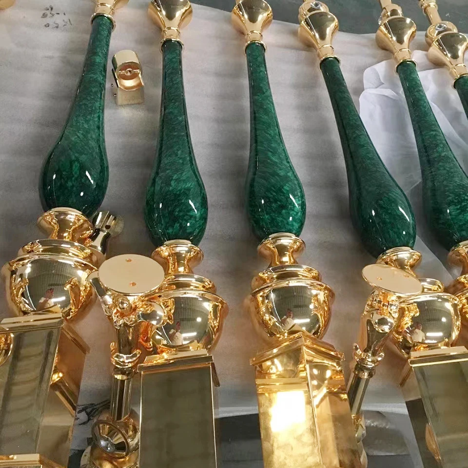 GUCI gold handrail emerald column customize design luxury stair railing brass aluminum stainless steel painted