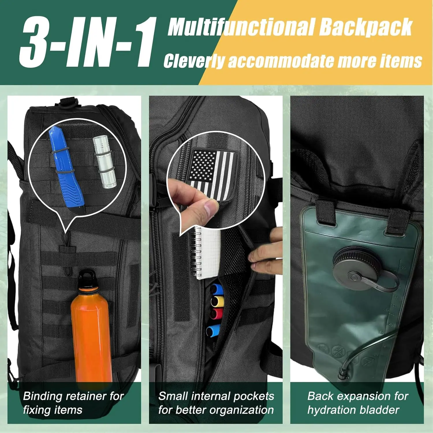 65L Large Travel Duffle Bag Tactical Backpack,3 Day Bug Out Bag Rucksack for Outdoor Sport Hiking Camping with Molle System