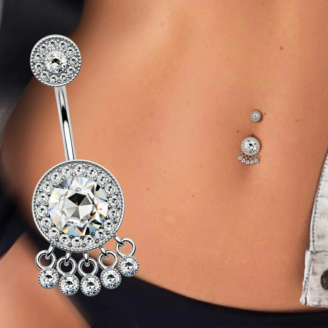 Toposh 316l Surgical Stainless Steel Trending Sex Crystal Navel Banana Stylish Belly Button Ring Piercing