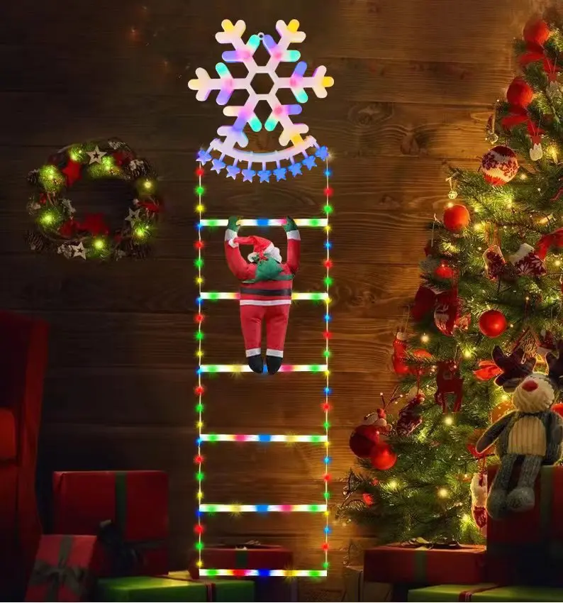 Christmas Decorative Ladder Lights with Santa Claus for Indoor Outdoor Xmas Tree Decoration LED Christmas Lights