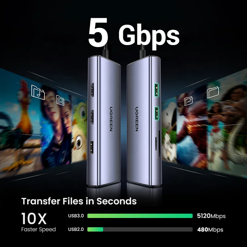 USB-концентратор UGREEN 4K 60 Гц USB C на 2x HDMI 2 0 RJ45 3 PD адаптер для Macbook iPad Pro Air M1 аксессуары ПК