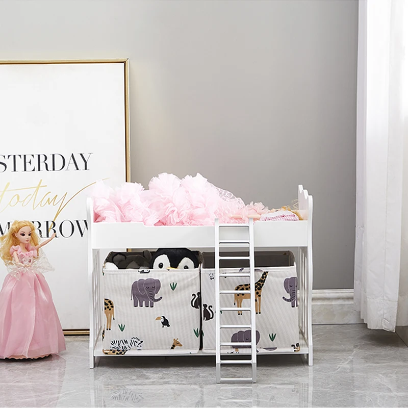 Doll Bunk Bed Doll Nursery Crib Wooden Doll Cot Furniture Toy With 2 Storage Boxs for kids