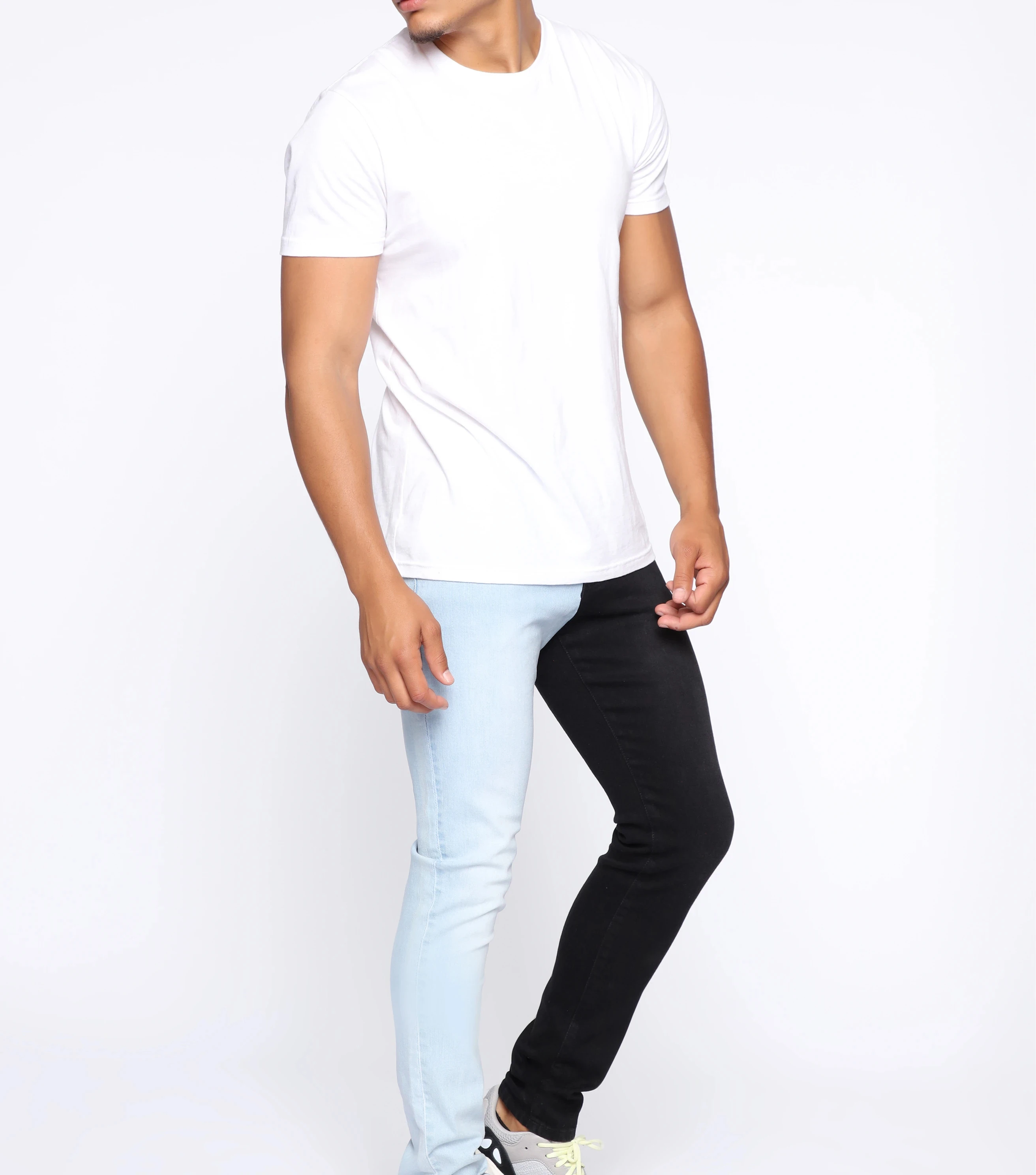 
Wholesale Custom High Quality Men Washed Denim Two Tone Color Skinny Jeans 