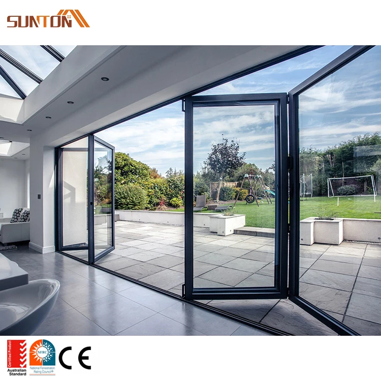 Modern patio aluminum alloy frame double glazed glass bifold doors exterior aluminium profiles glass sliding bi folding door