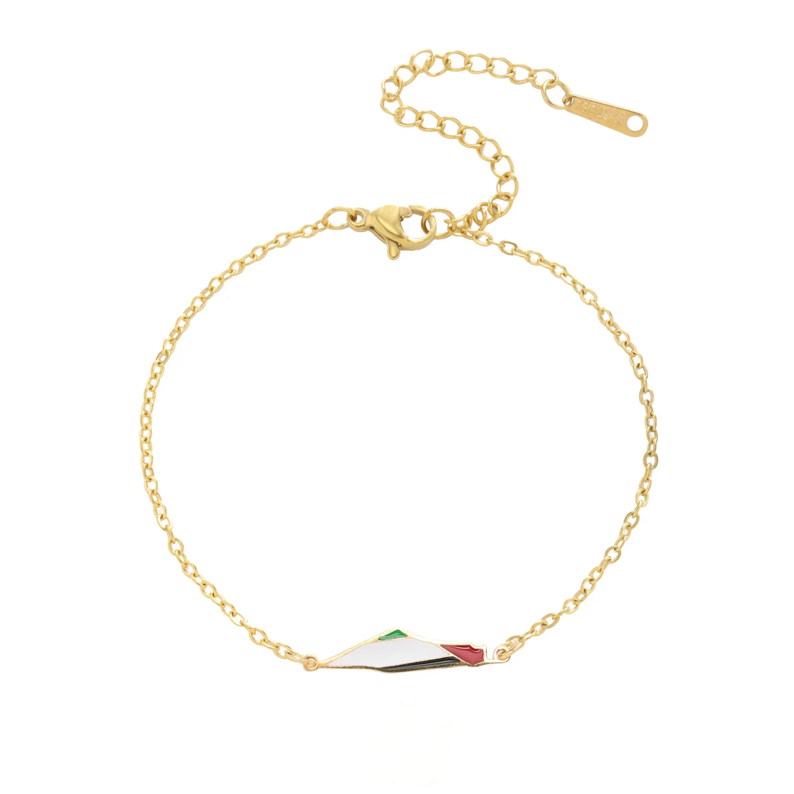 New Trendy Stainless Steel Palestine Map Charm Bracelets Double Layers Thin Chain Enamel Plastine Bracelets for Women Teen Girls