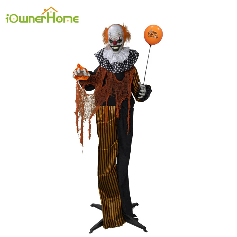 Happy Halloween Animatronics Party Decoration Creepy Eyes light up Clown with Balloon