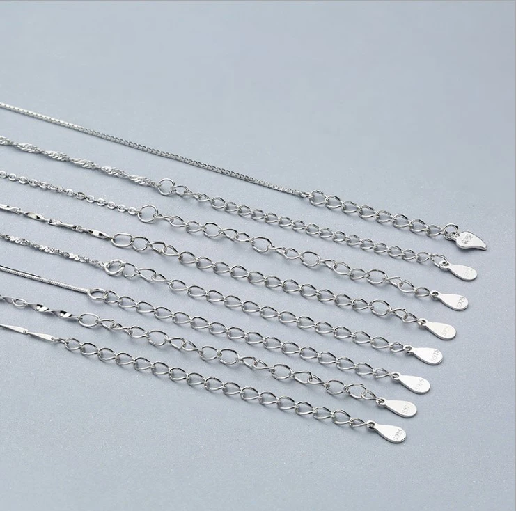 На складе и готово к отправке покрытого родием Серебряная цепочка плюс удлинение цепи 925 стерлингового серебра ожерелье цепь